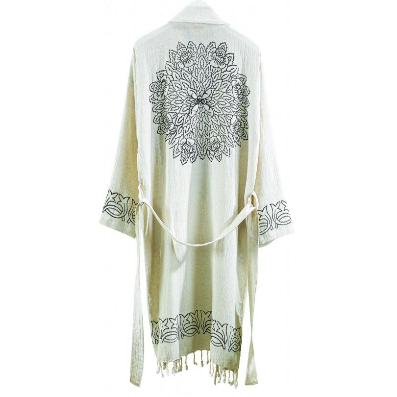 Dervis Hand Print Linen Cotton Bathrobe