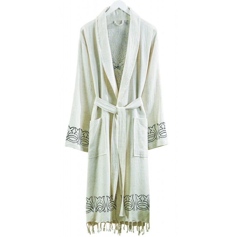 Dervis Hand Print Linen Cotton Bathrobe
