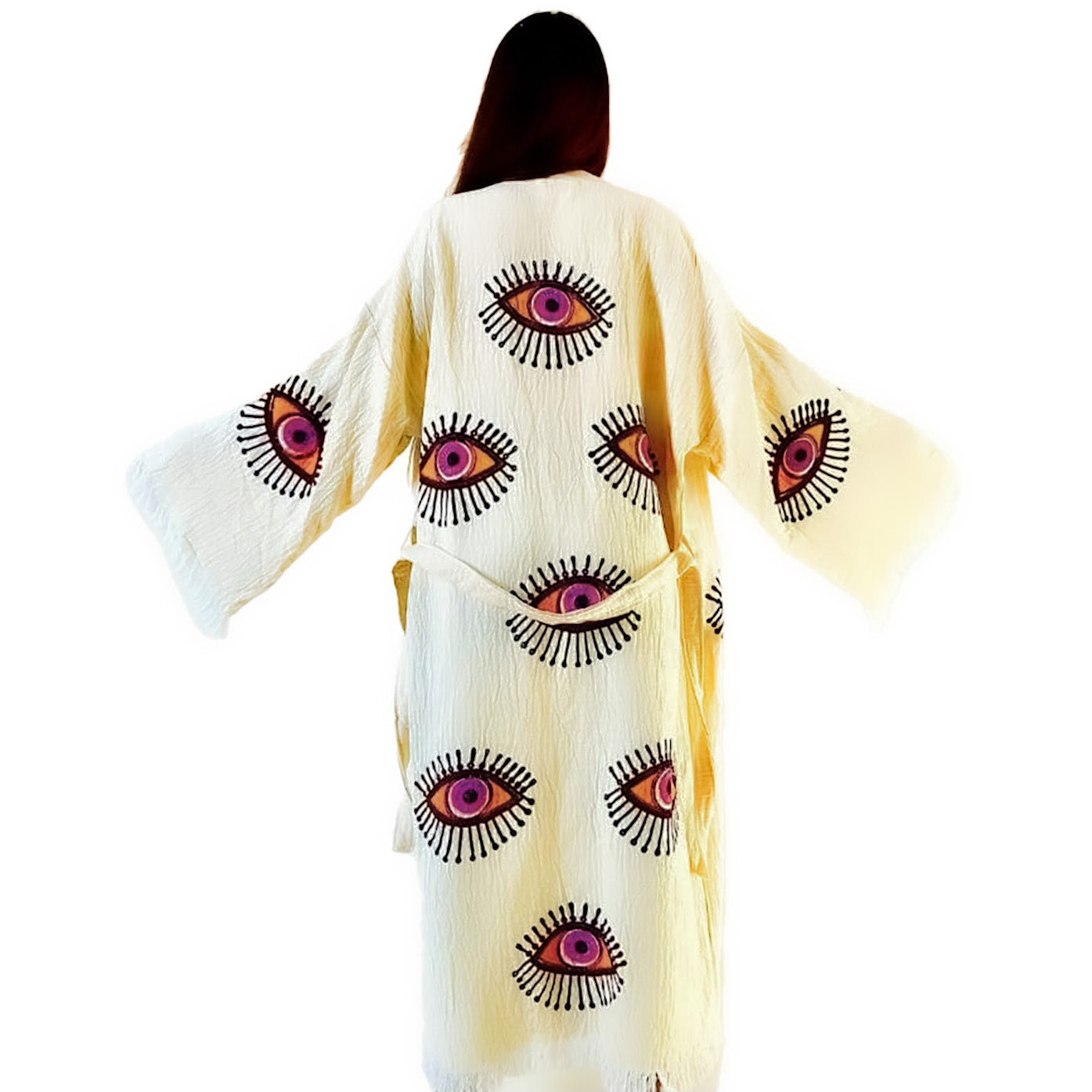 Evil Eye Handwoven Muslin Kimono Robe