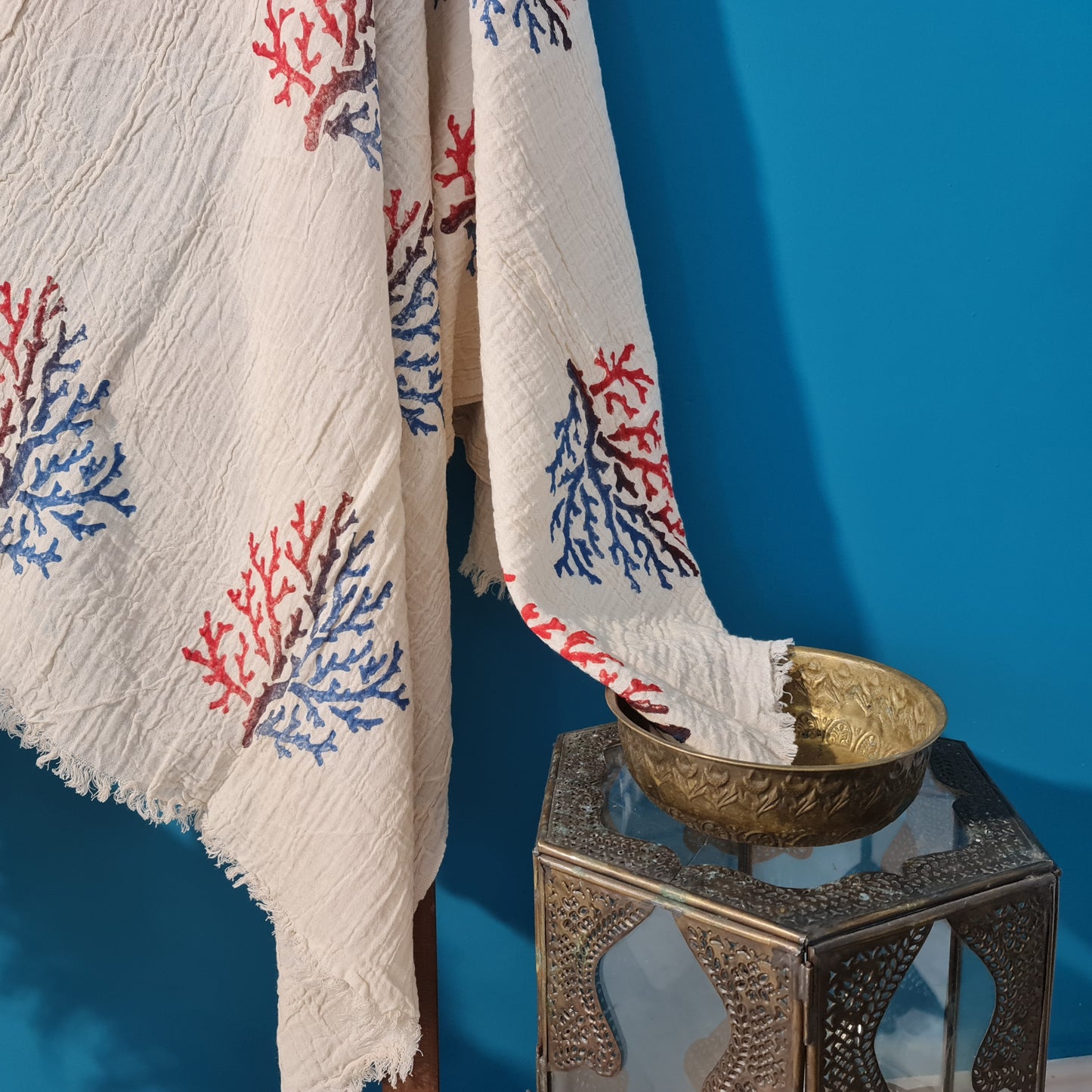 Hand Print 3D Coral Design Turkish Towel Pestemal