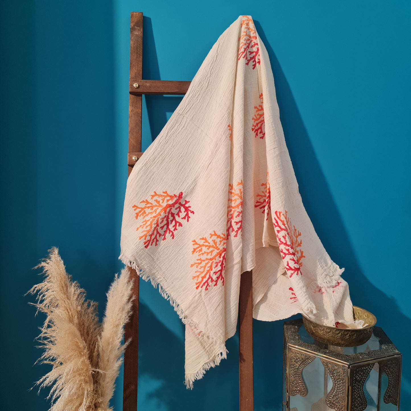 Hand Print 3D Coral Design Turkish Towel Pestemal