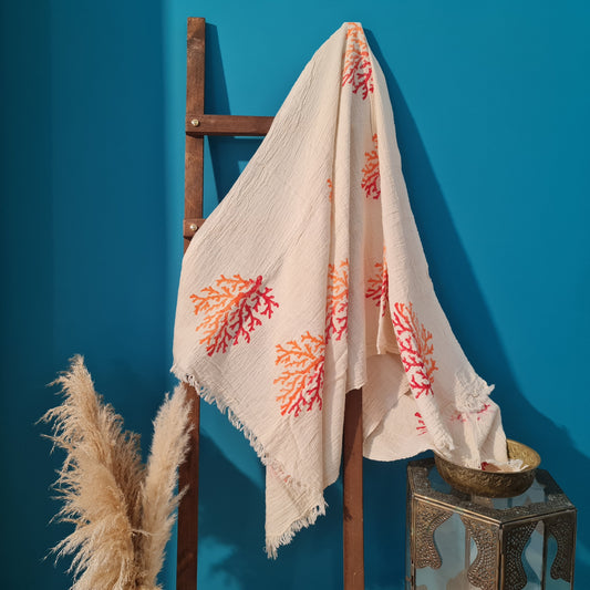 Hand Print 3D Coral Design Turkish Towel Pestemal