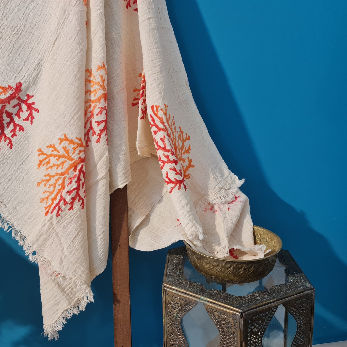 Hand Print 3D Coral Design Turkish Towel Pestemal