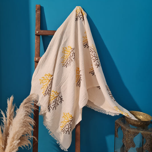 Hand Print 3D Coral Design Turkish Towel Pestemal