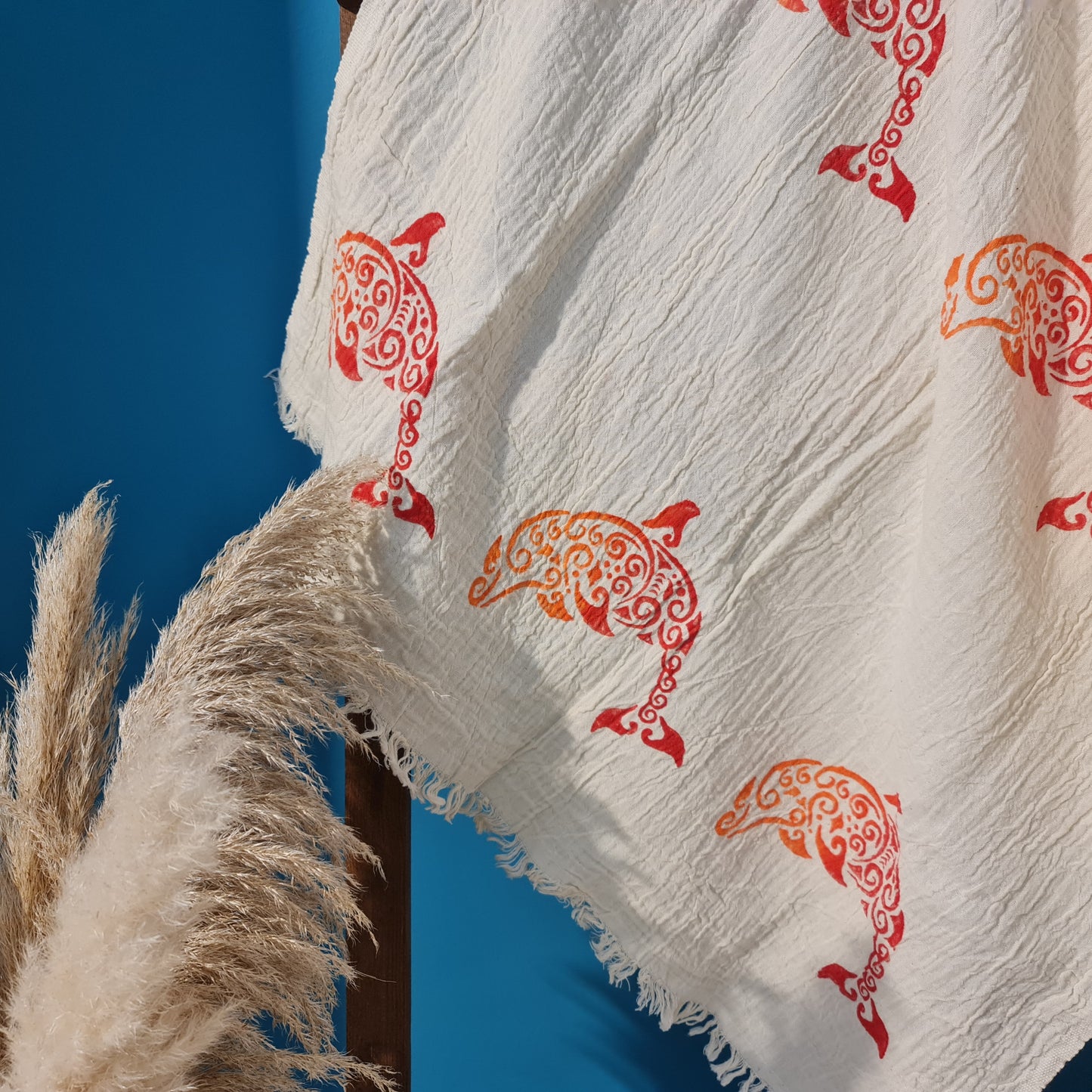 Hand Print 3D Fish Design Turkish Towel Pestemal
