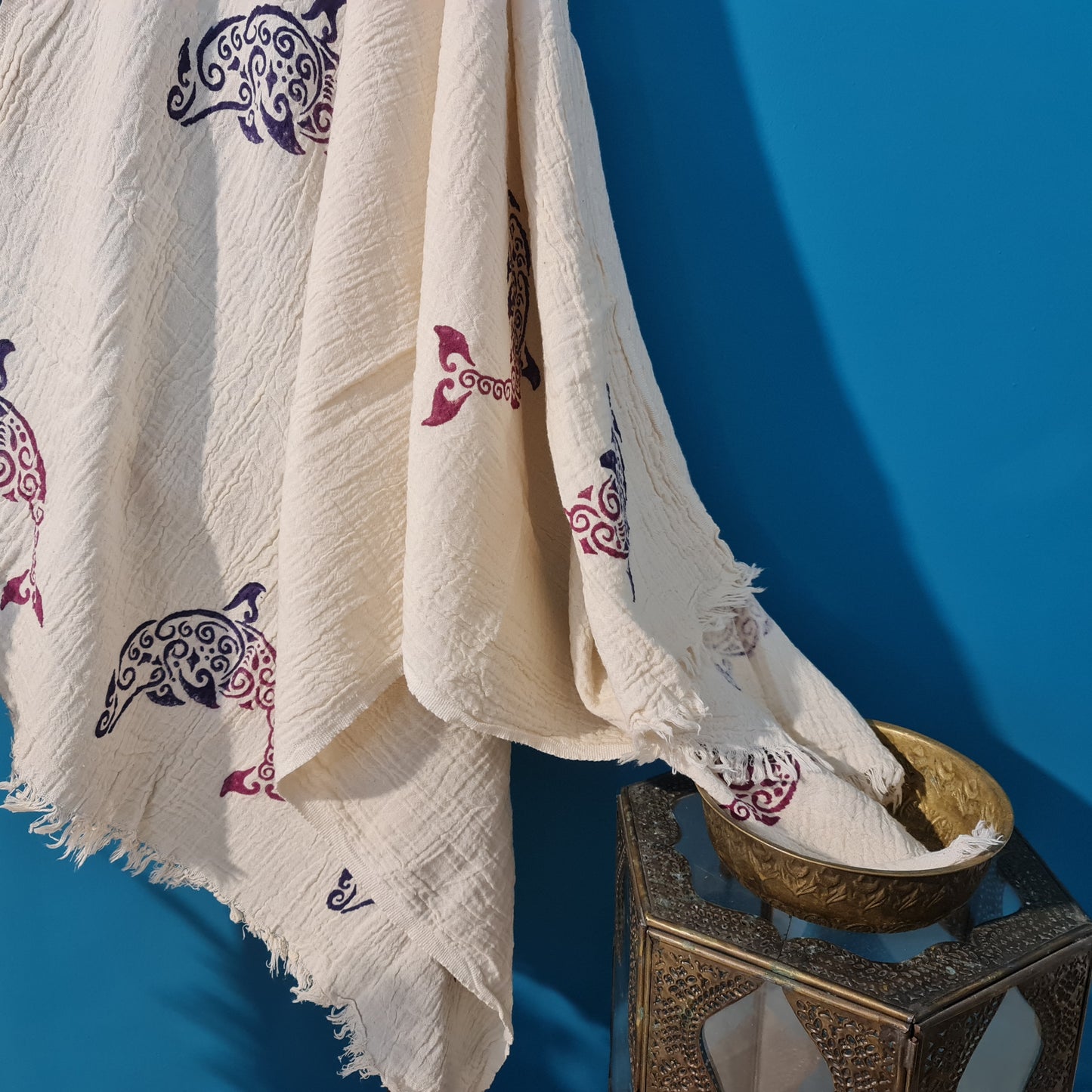Hand Print 3D Fish Design Turkish Towel Pestemal