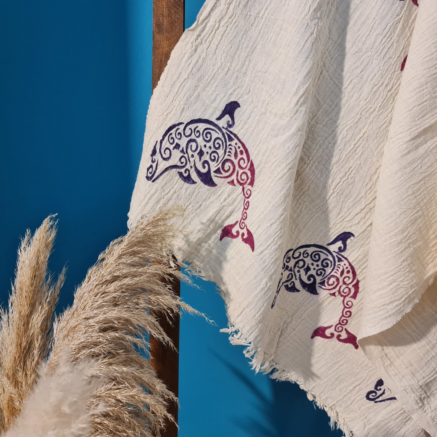 Hand Print 3D Fish Design Turkish Towel Pestemal
