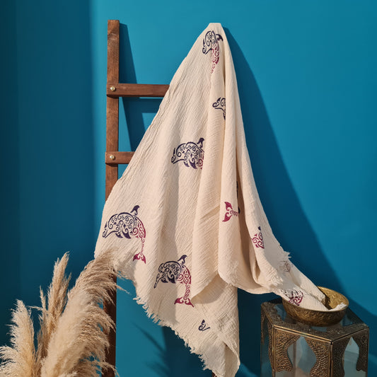 Hand Print 3D Fish Design Turkish Towel Pestemal