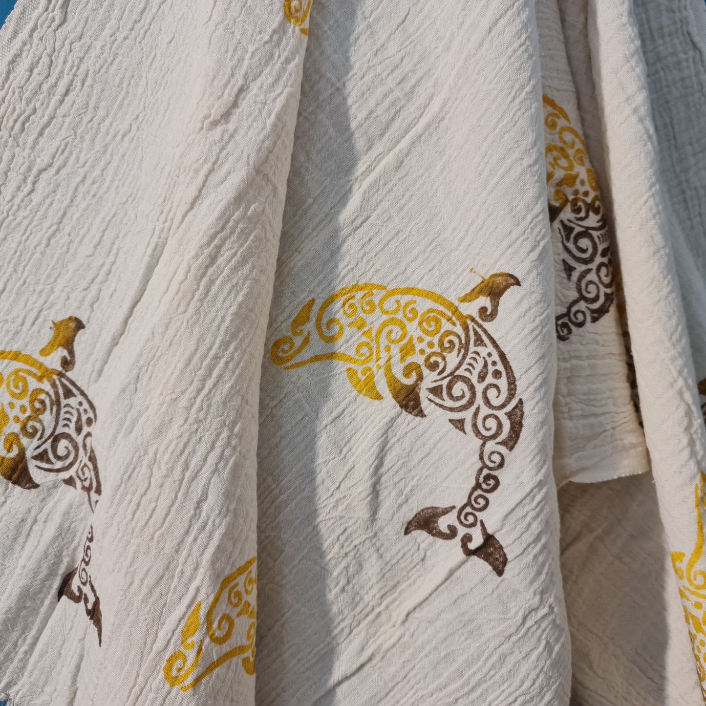 Hand Print 3D Fish Design Turkish Towel Pestemal
