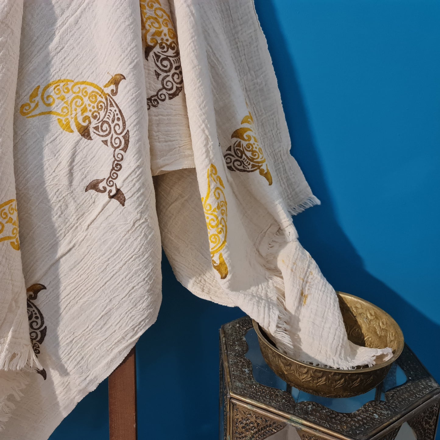 Hand Print 3D Fish Design Turkish Towel Pestemal
