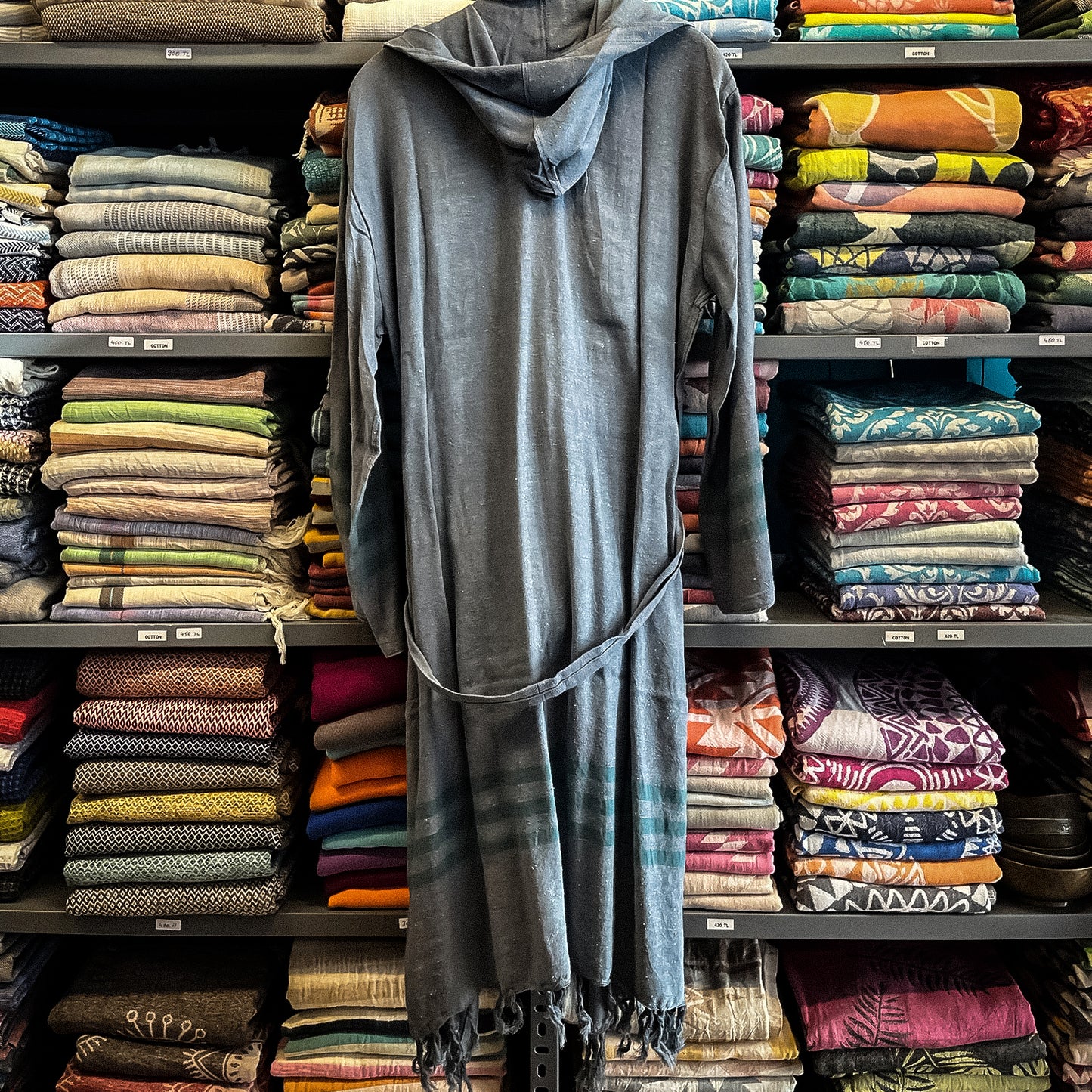 Hand-Woven Pure Silk Turkish Towel Bathrobe Blue