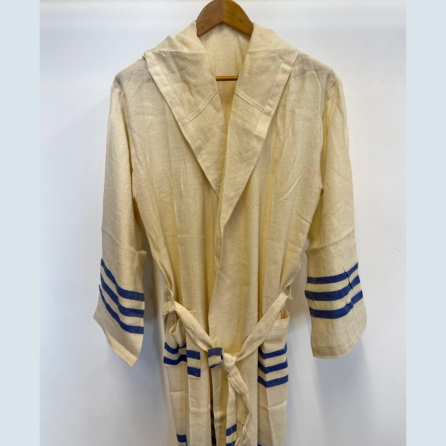 Hand-Woven Pure Silk Turkish Towel Bathrobe Ecru
