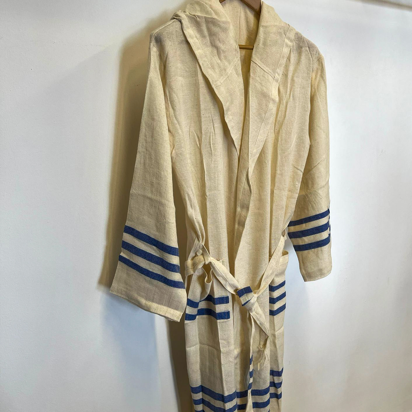 Hand-Woven Pure Silk Turkish Towel Bathrobe Ecru