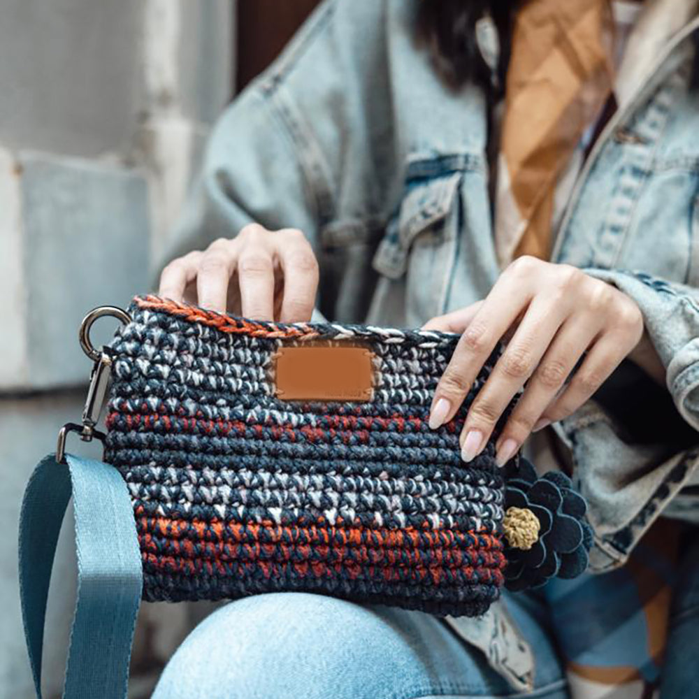 Hand-Made Hand Knitted Hand Bag Indigo