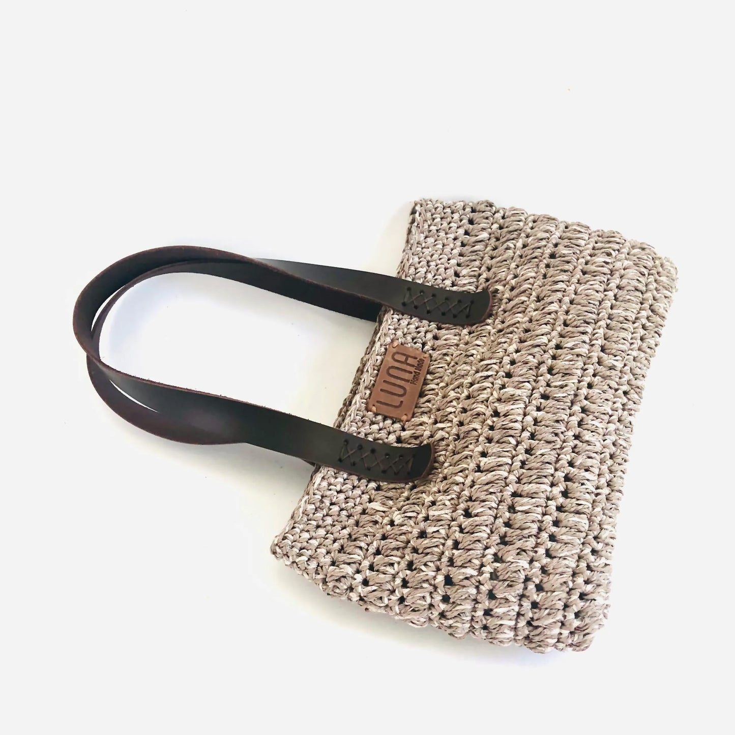 Hand-Made Hand Knitted Hand Bag With Leather Eco Handles