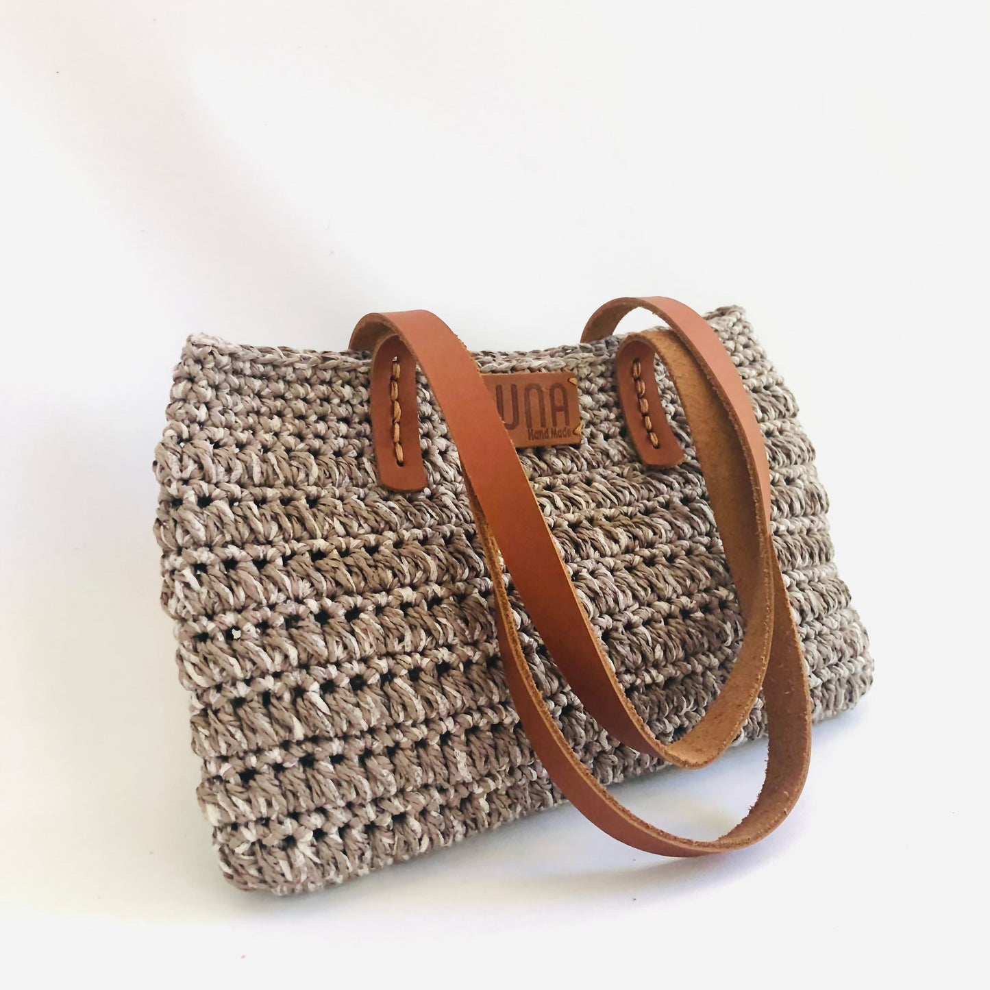 Hand-Made Hand Knitted Hand Bag With Leather Eco Handles