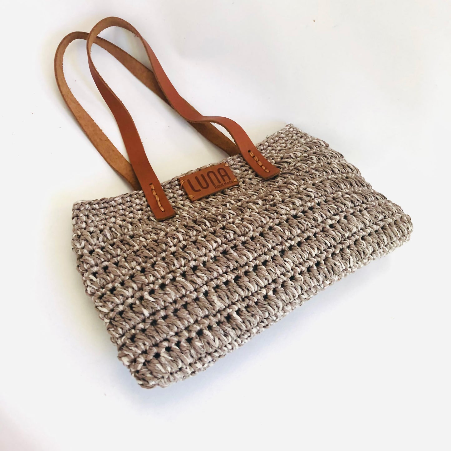 Hand-Made Hand Knitted Hand Bag With Leather Eco Handles