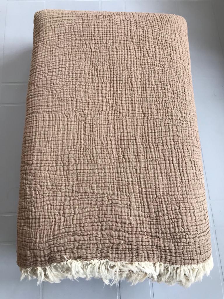 Natural Cotton Muslin Bed Cover - Blanket