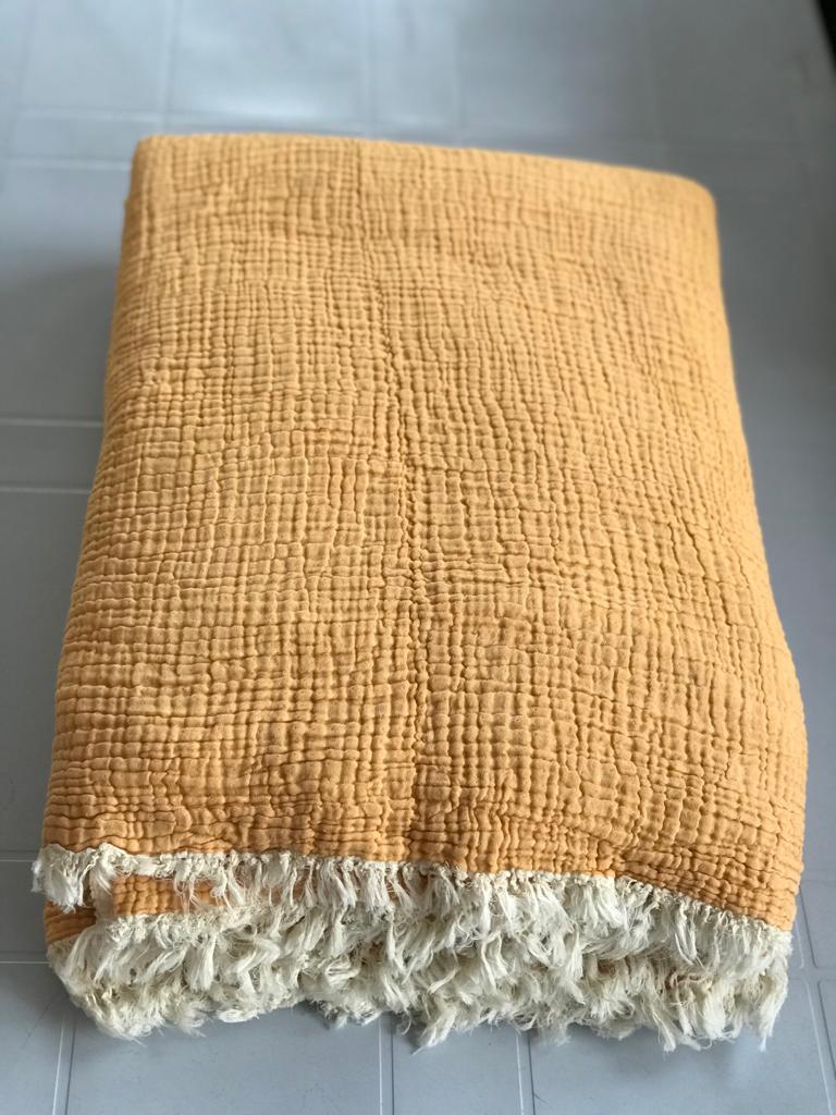 Natural Cotton Muslin Bed Cover - Blanket