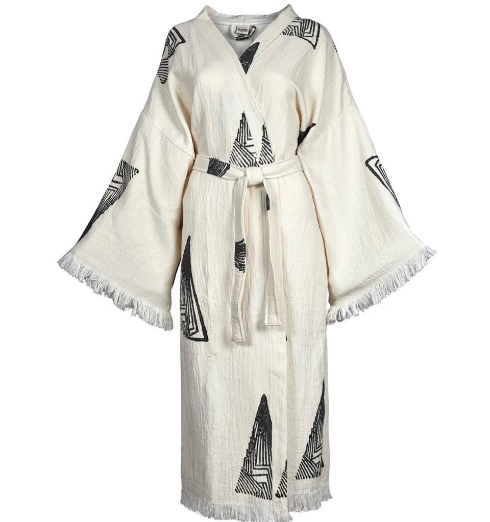 Hand-Woven Natural Cotton Pyramid Pattern Turkish Towel Kimono