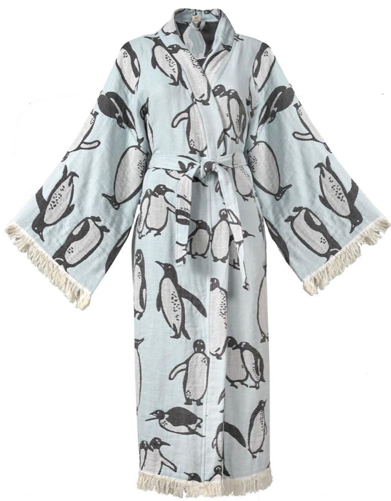 Hand-Woven Natural Cotton Penguen Pattern Turkish Towel Kimono