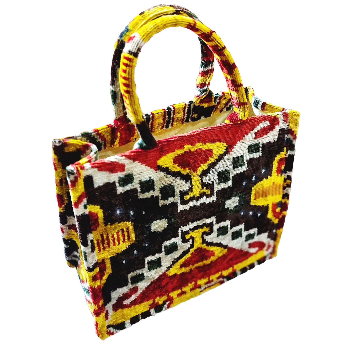 Silk Velvet Ikat Tote Bag Yellow Black