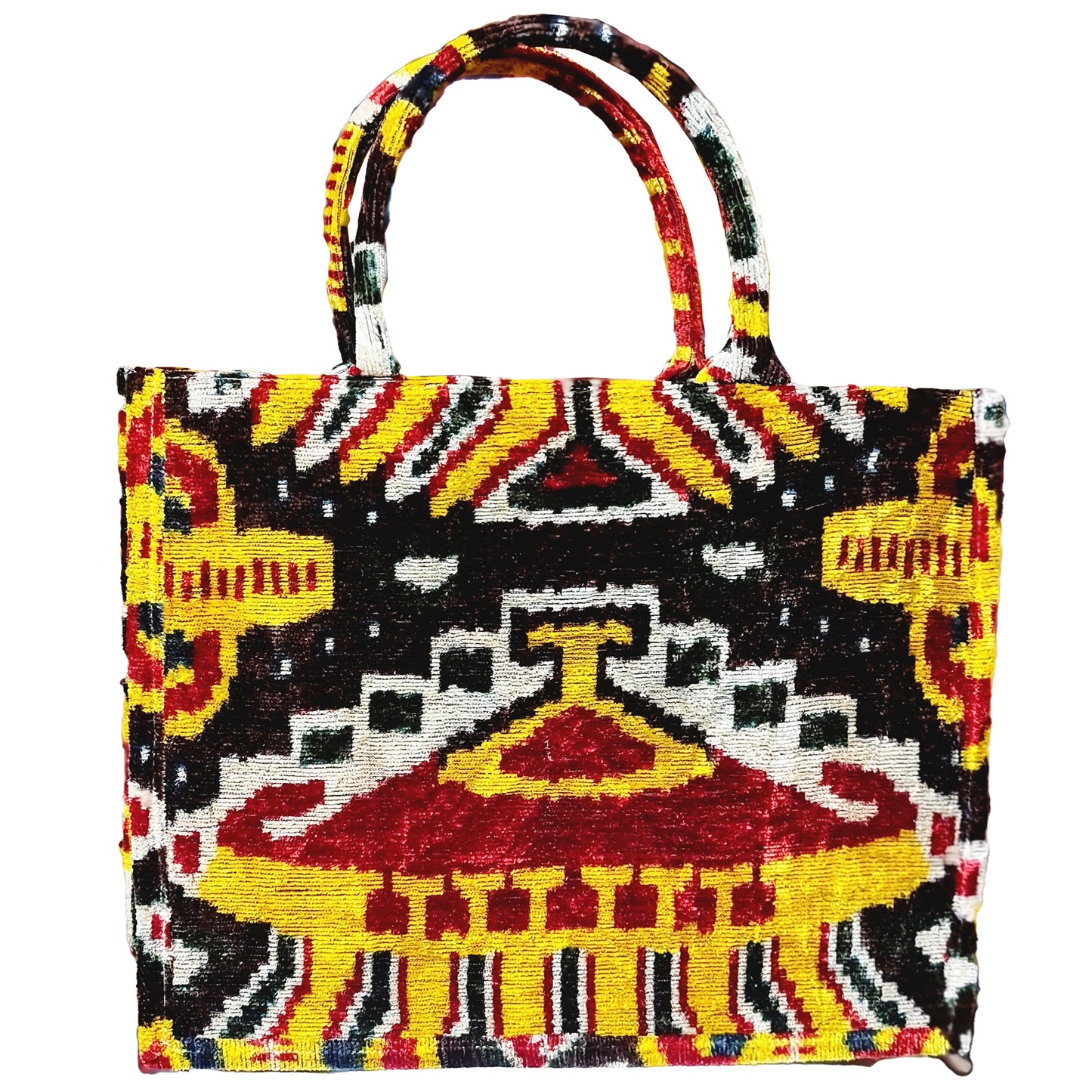 Silk Velvet Ikat Tote Bag Yellow Black