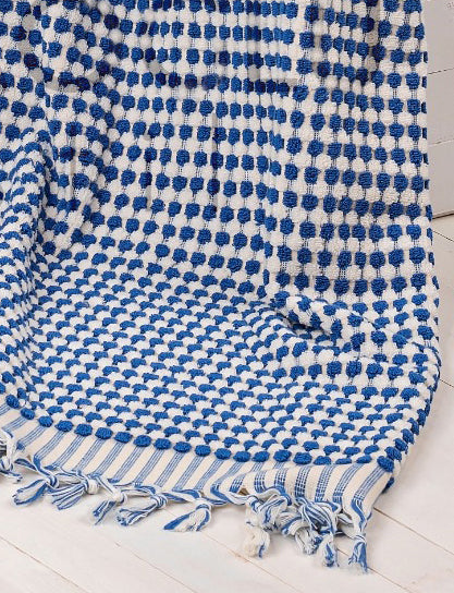 Turkish Terry Towel Hammam Towel Bath Towel Indigo Dotted Hand Woven Natural Turkish Cotton