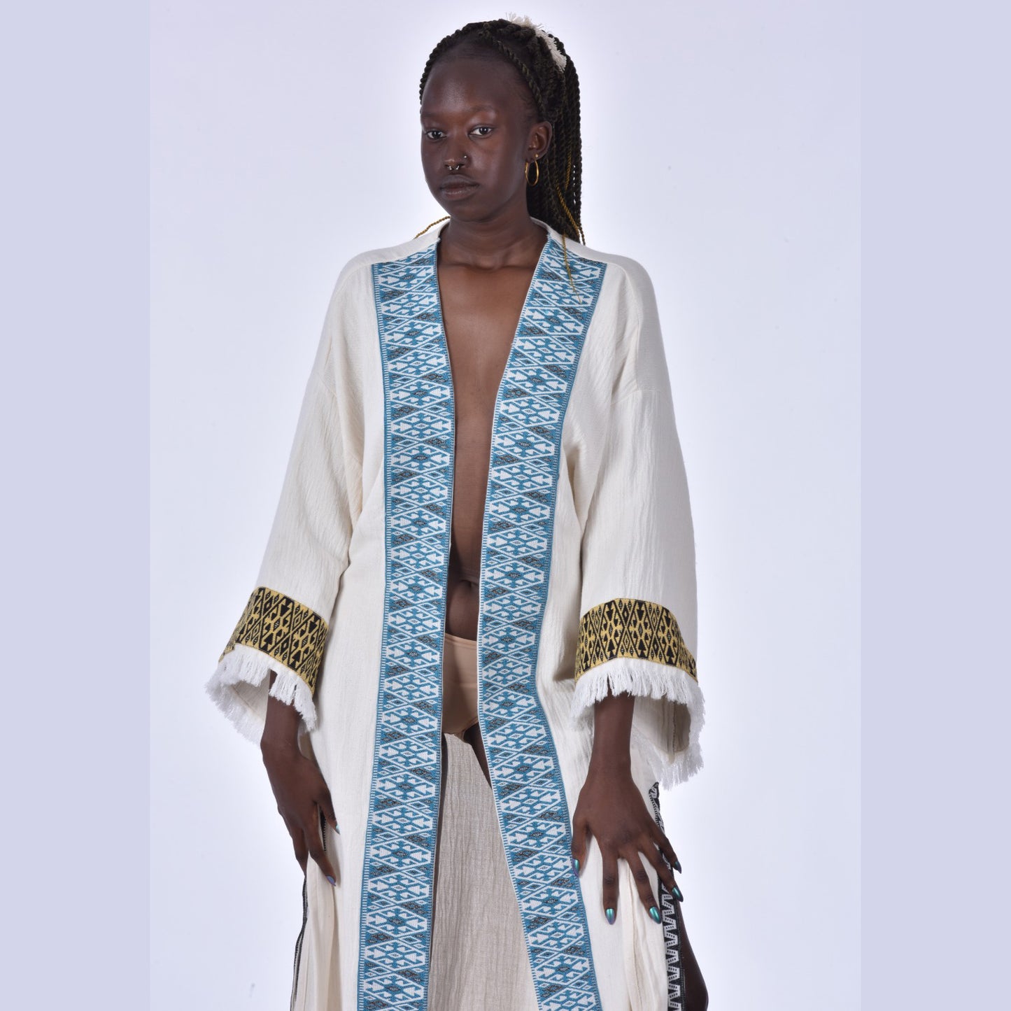Kaftan Kimono Hand Made Borders Hand Woven