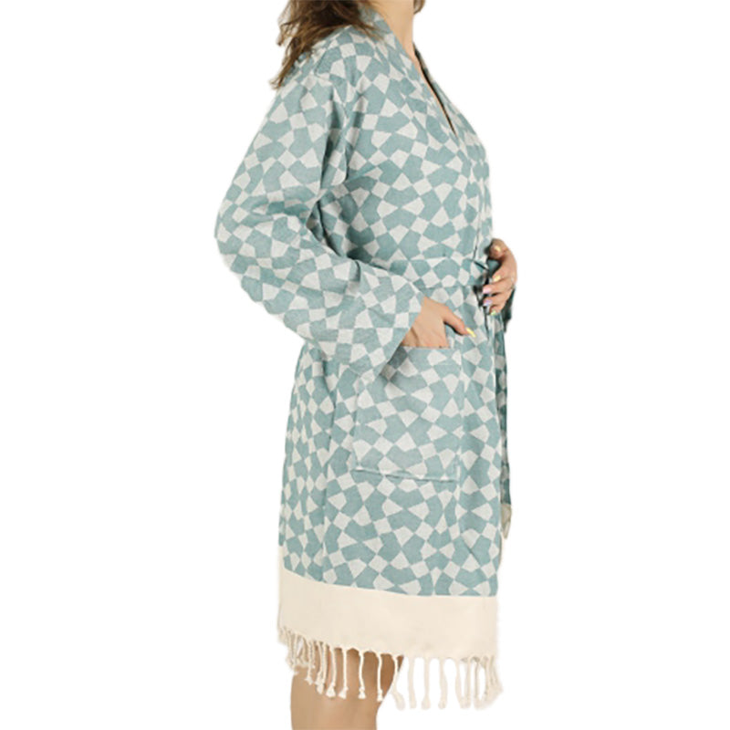 Kimono Bathrobe Natural Cotton Turkish Towel Green