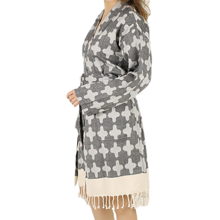 Kimono Bathrobe Natural Cotton Turkish Towel Grey