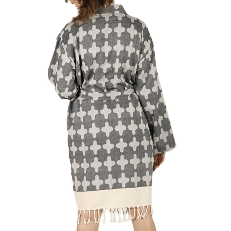 Kimono Bathrobe Natural Cotton Turkish Towel Grey
