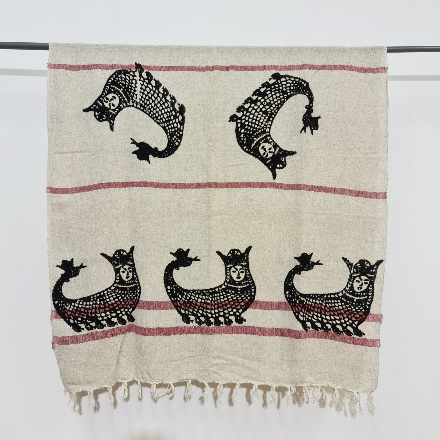 Linen Turkish Towel Pestemal Shahmaran Pattern