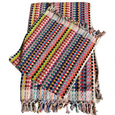 Handmade Turkish Terry Hammam Towel with Multi-Color Dotted Design – Luxury Cotton Bath Towel with Fringe Edges Bath Size and Hand size together.  Towel Set