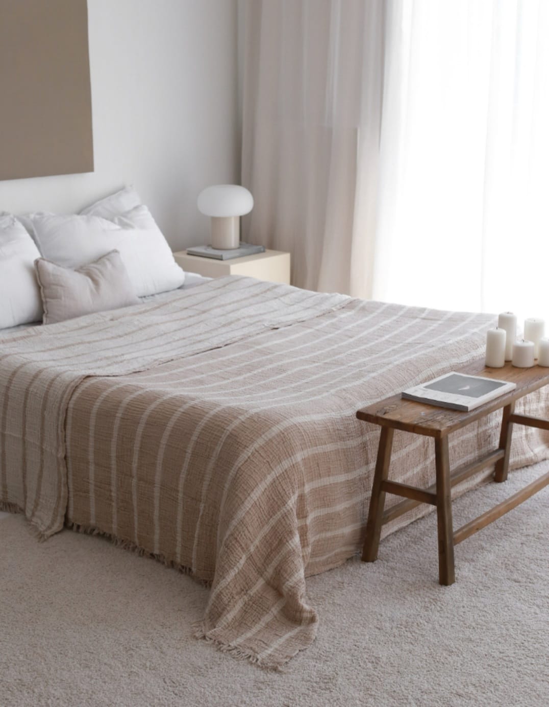 Muslin Natural Cotton Blanket Pillow Set Stripe Gauze Blanket for Adult