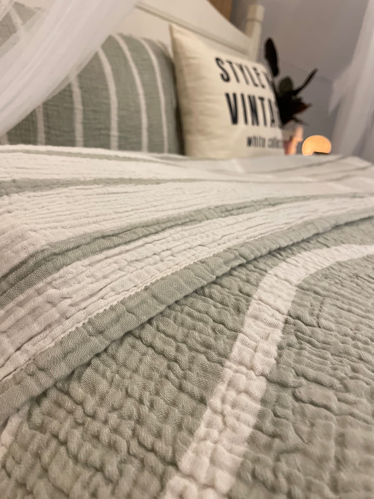 Muslin Natural Cotton Blanket Pillow Set Stripe Gauze Blanket for Adult