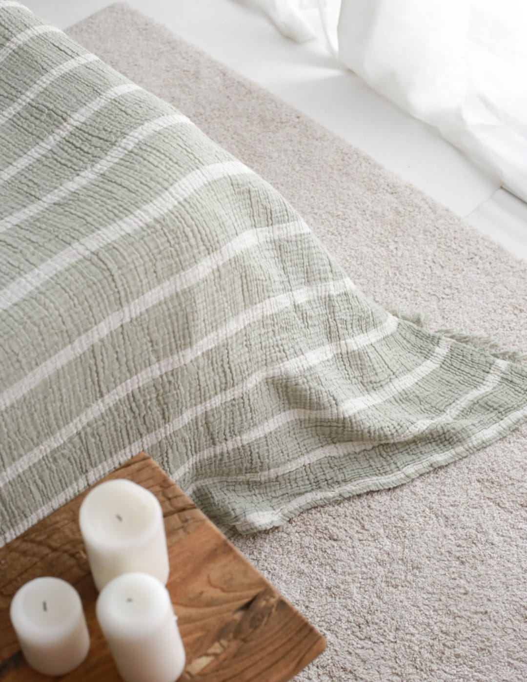 Muslin Natural Cotton Blanket Pillow Set Stripe Gauze Blanket for Adult