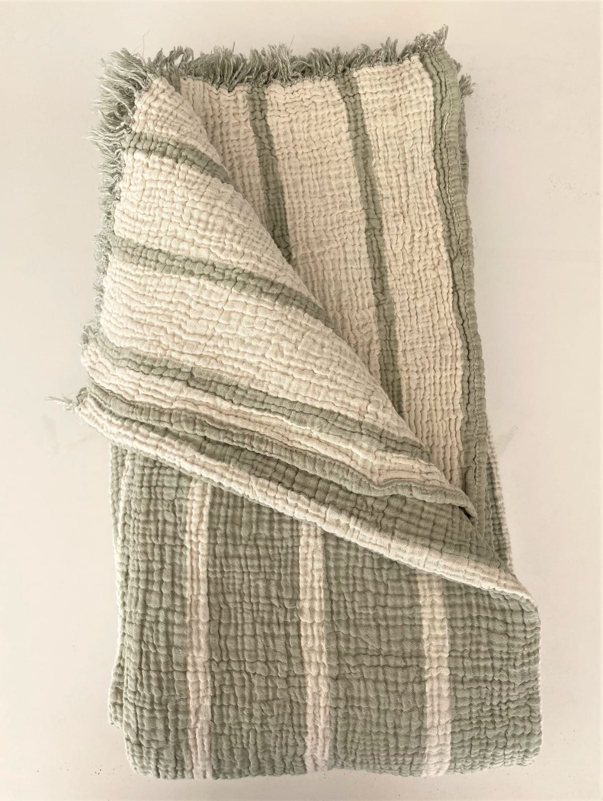 Muslin Natural Cotton Blanket Pillow Set Stripe Gauze Blanket for Adult