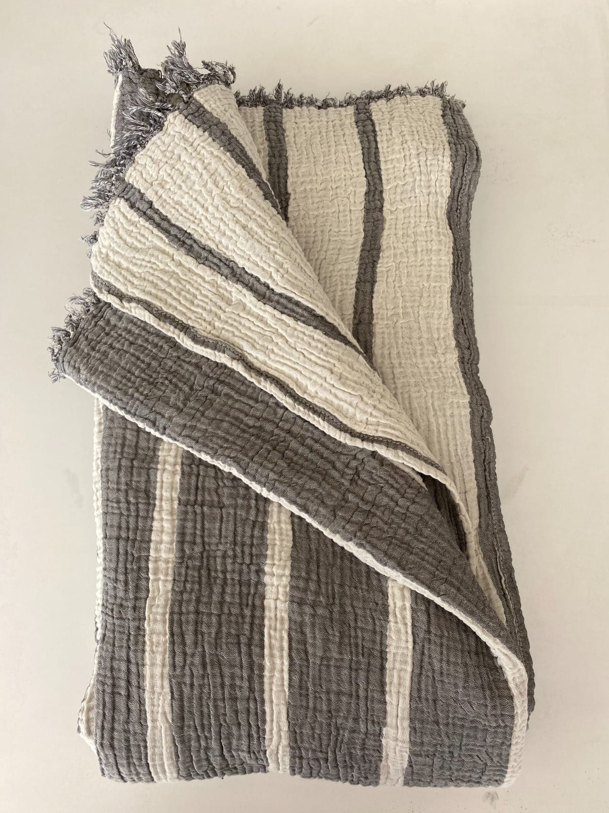 Muslin Natural Cotton Blanket Pillow Set Stripe Gauze Blanket for Adult