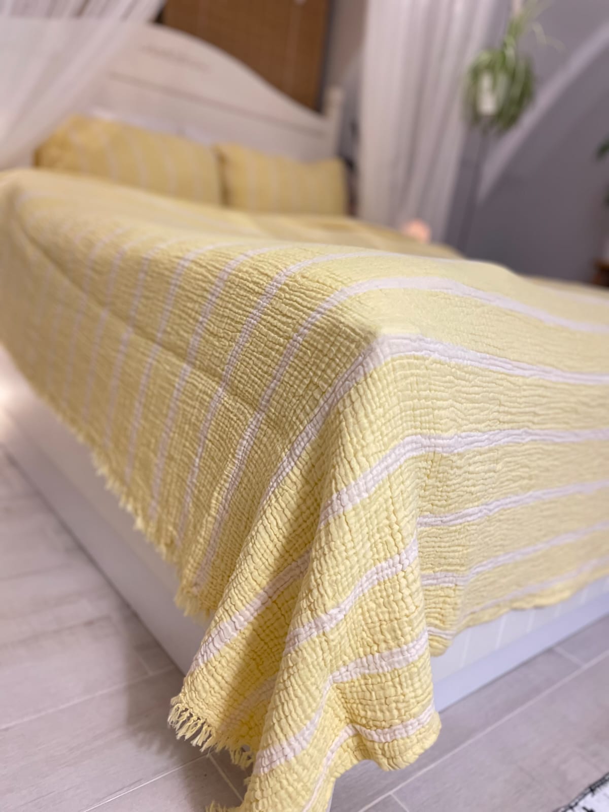 Muslin Natural Cotton Blanket Pillow Set Stripe Gauze Blanket for Adult