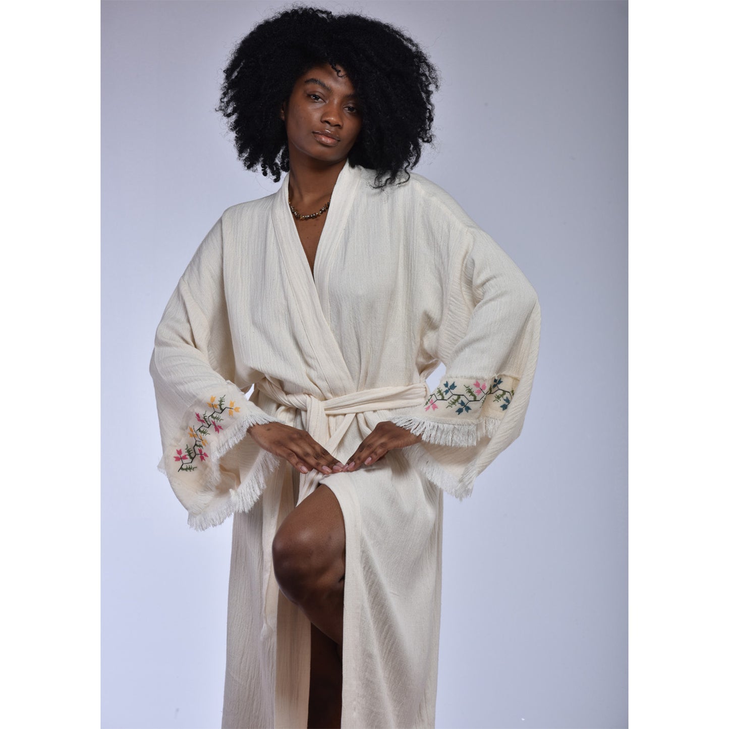 Natural Cotton Hand Embroidered Kimono