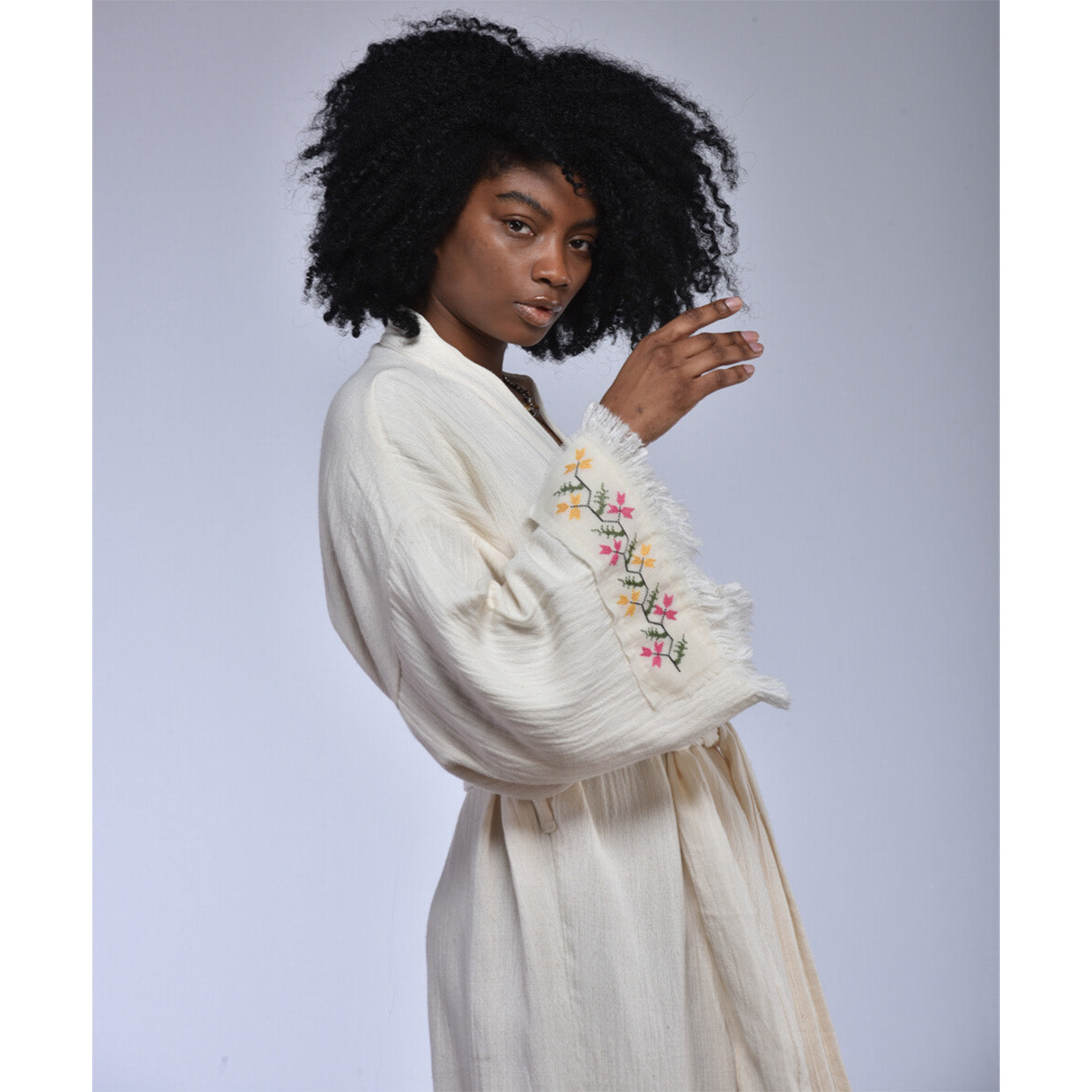 Natural Cotton Hand Embroidered Kimono