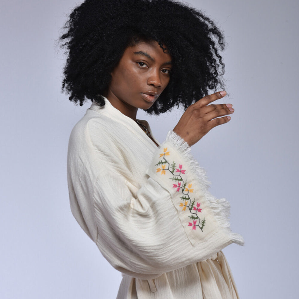 Natural Cotton Hand Embroidered Kimono