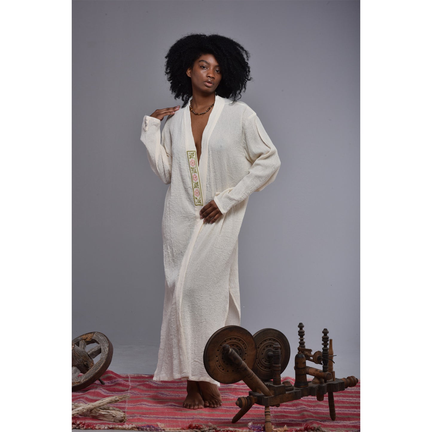 Natural Cotton Hand Embroidered Kimono