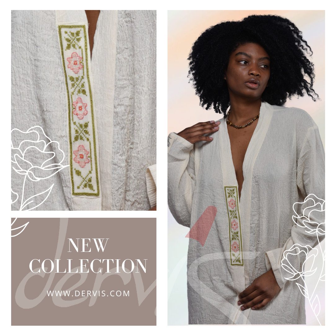 Natural Cotton Hand Embroidered Kimono
