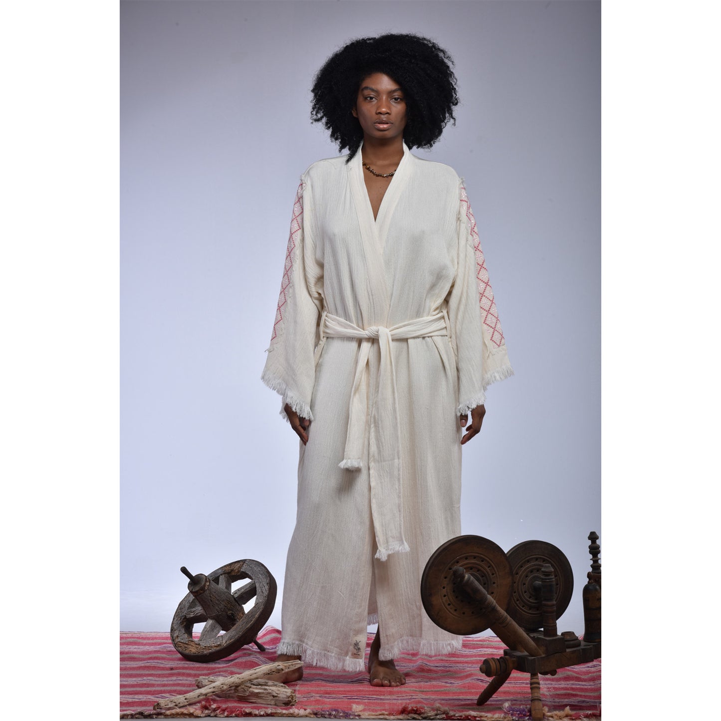 Natural Cotton Hand Embroidered Kimono