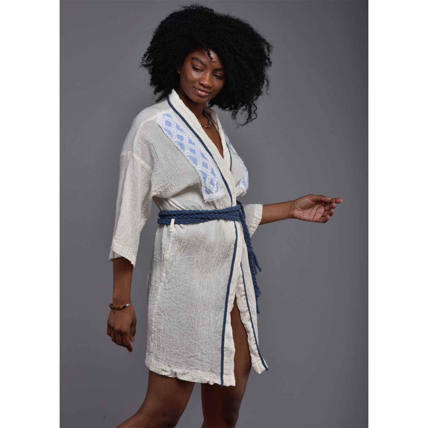 Natural Cotton Hand Embroidered Kimono