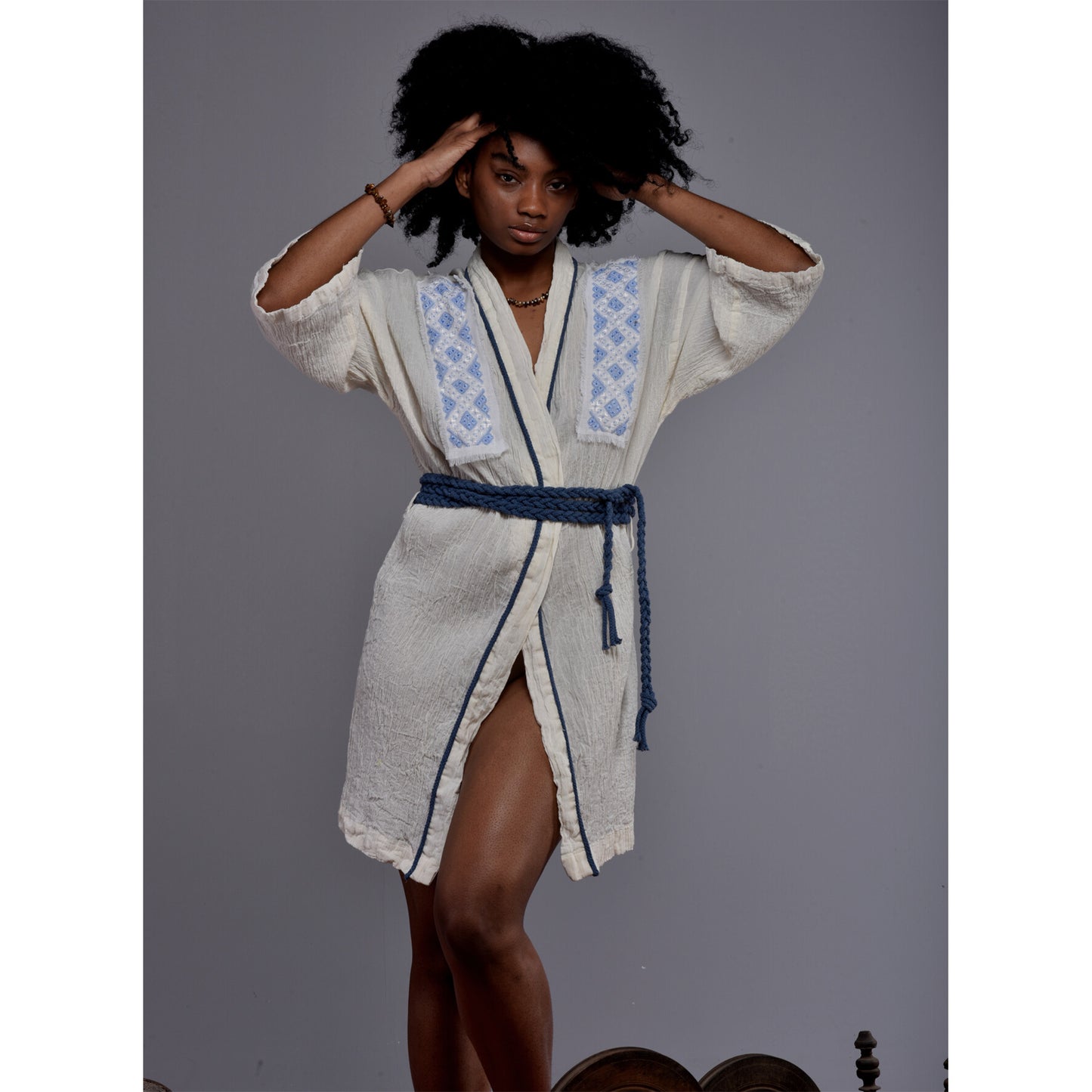 Natural Cotton Hand Embroidered Kimono
