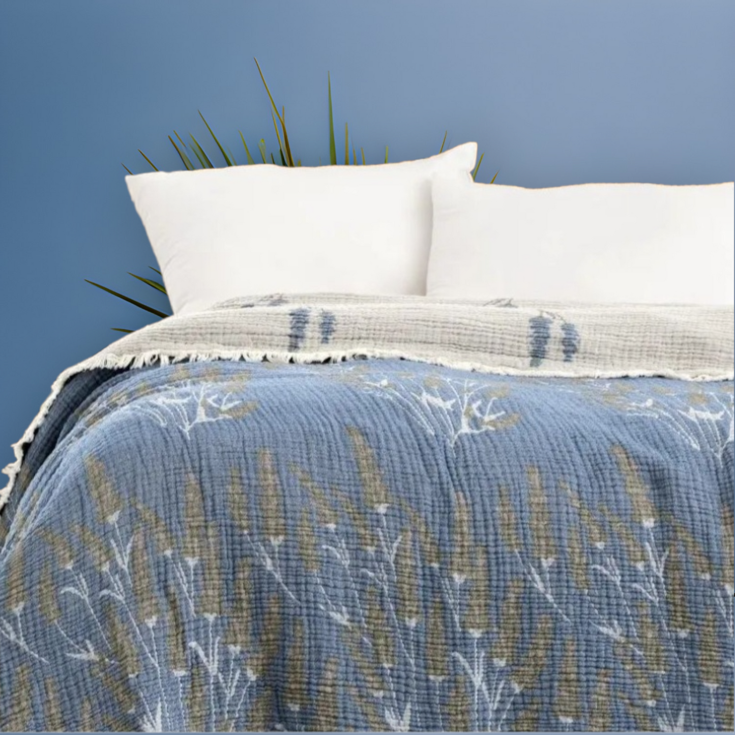 Natural Cotton Muslin Bed Cover for Adults Gauze Blanket Lavender Design
