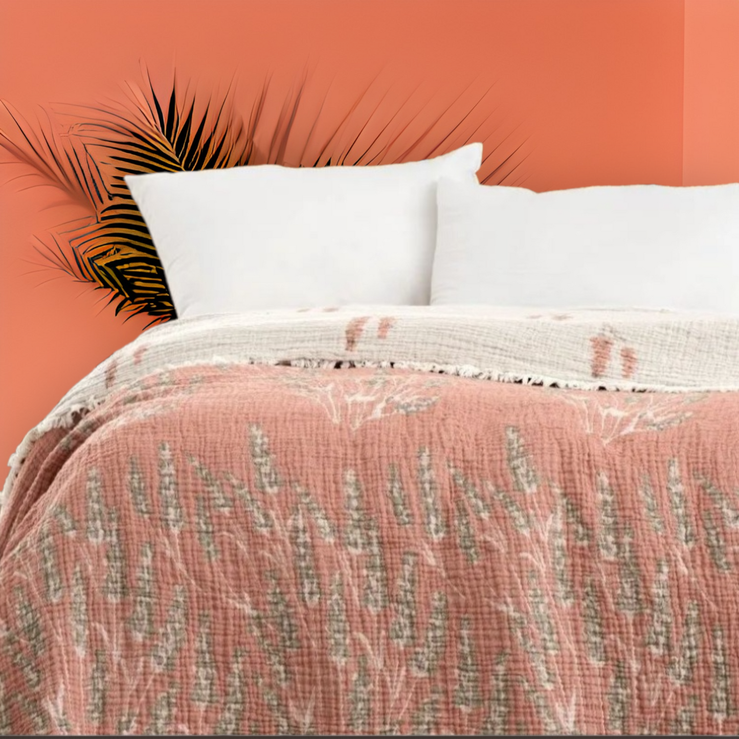 Natural Cotton Muslin Bed Cover for Adults Gauze Blanket Lavender Design